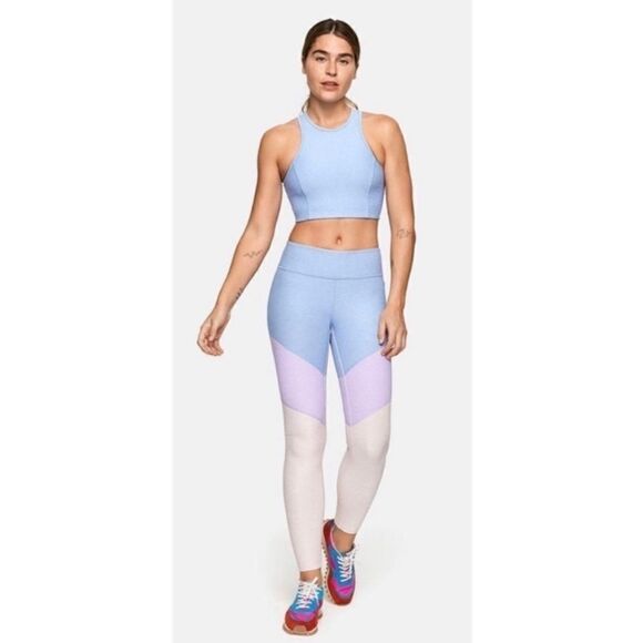 Outdoor Voices 7/8 Spring Tri Color Blue Purple Pink Leggings Size Small S - Picture 1 of 9